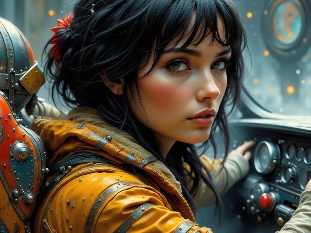 Seductive Euro-Indian Spaceship Pilot in Lomography Style