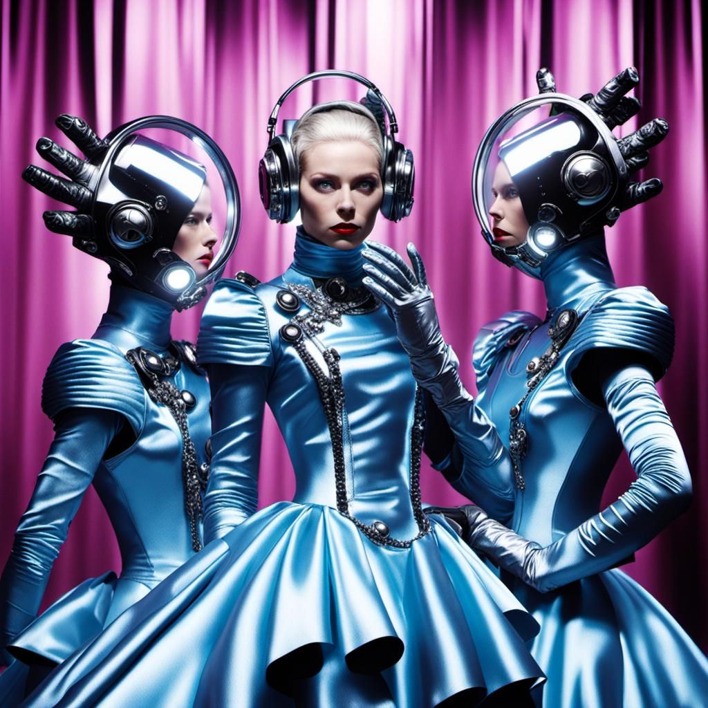 Futuristic Cyborg in Satin Couture with Implants