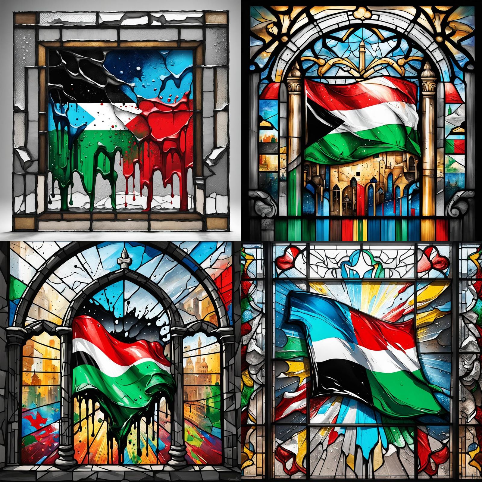 Palestine Flag in Stained Glass Graffiti Art
