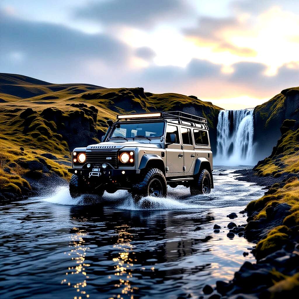 Rugged 4x4 Fording River in Iceland's Wilderness