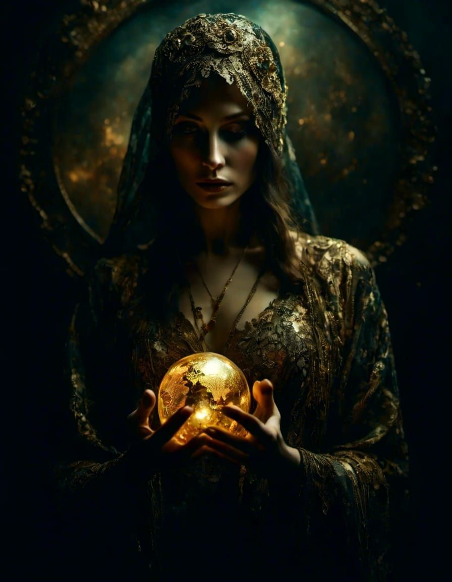 Woman with World: Symbolist Art Nouveau Image