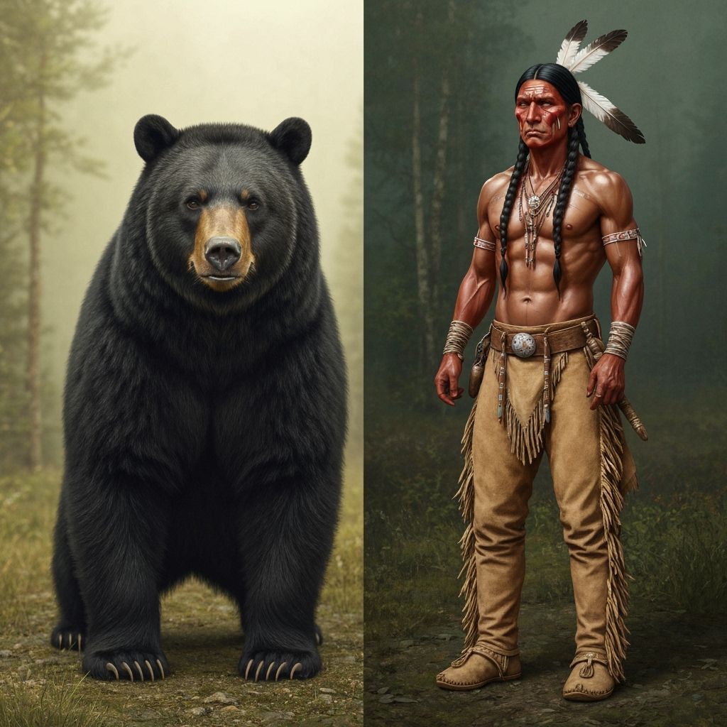 Hyperrealistic Black Bear and Native American Warrior