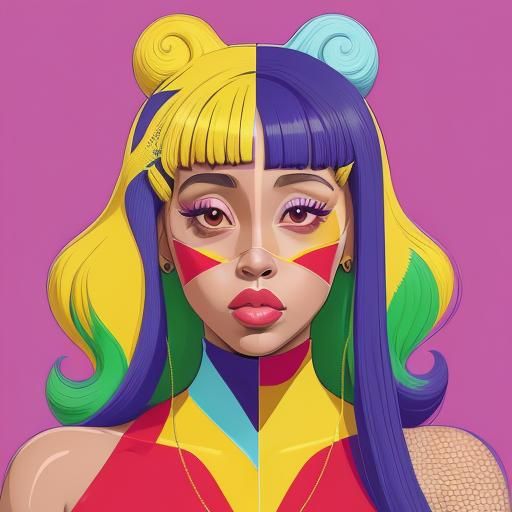 Doja Cat Pop Art Portrait in Geometric Style