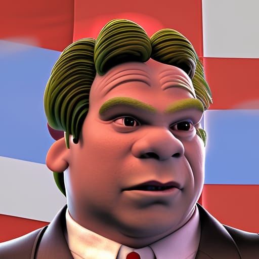 Ron DeSantis is shrek Pixar, Disney, concept art, 3d digital art, Maya 3D, ZBrush Central 3D shading, bright colored bac...