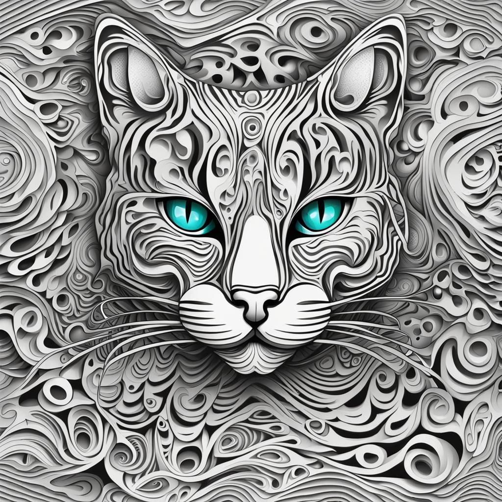Abstract 3D Cat in Vector Fractal Style