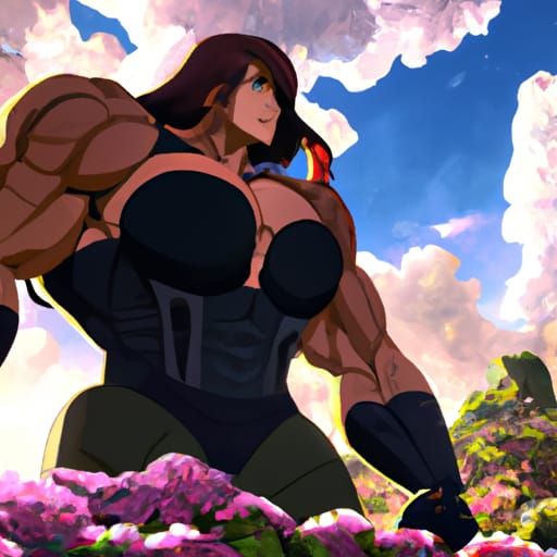 Muscular Bodybuilder Mom in Anime Style