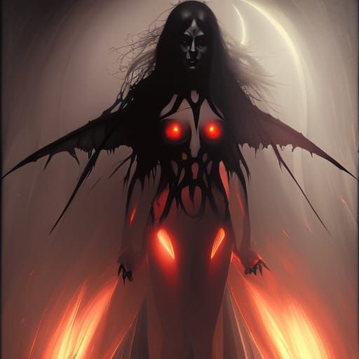 Winged Demonic Goddess in Dark Fantasy Style