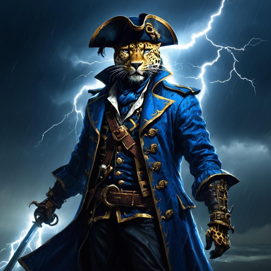 Leopard Swashbuckler in a Storm, Baroque Fantasy Art