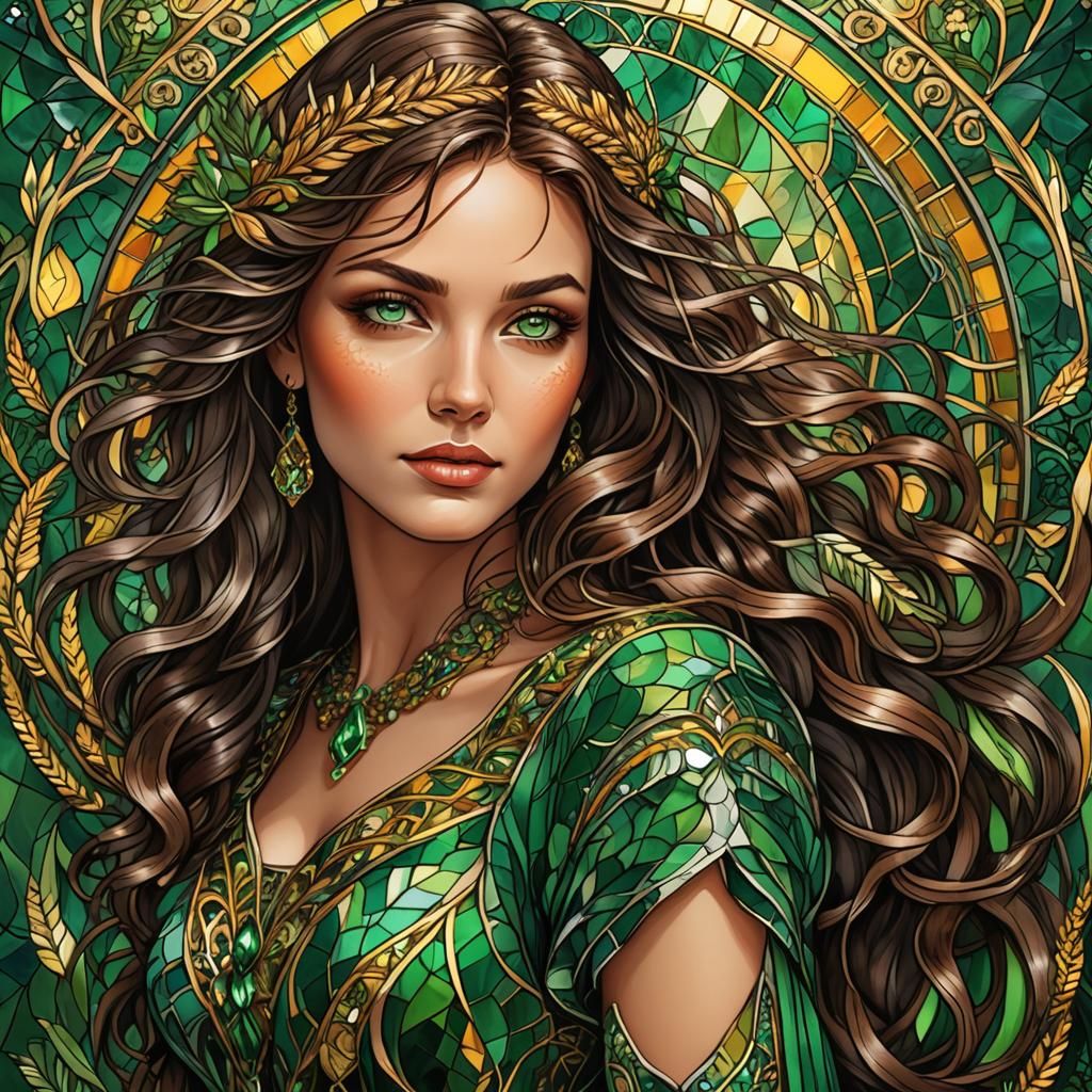 Stained Glass Portrait of Woman with Fox