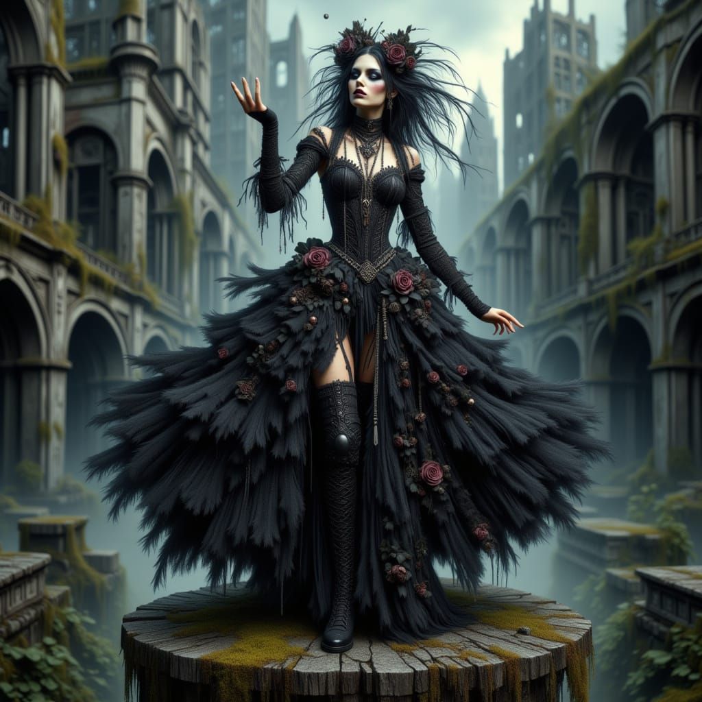 Ethereal Gothic Goddess on Ancient Pedestal