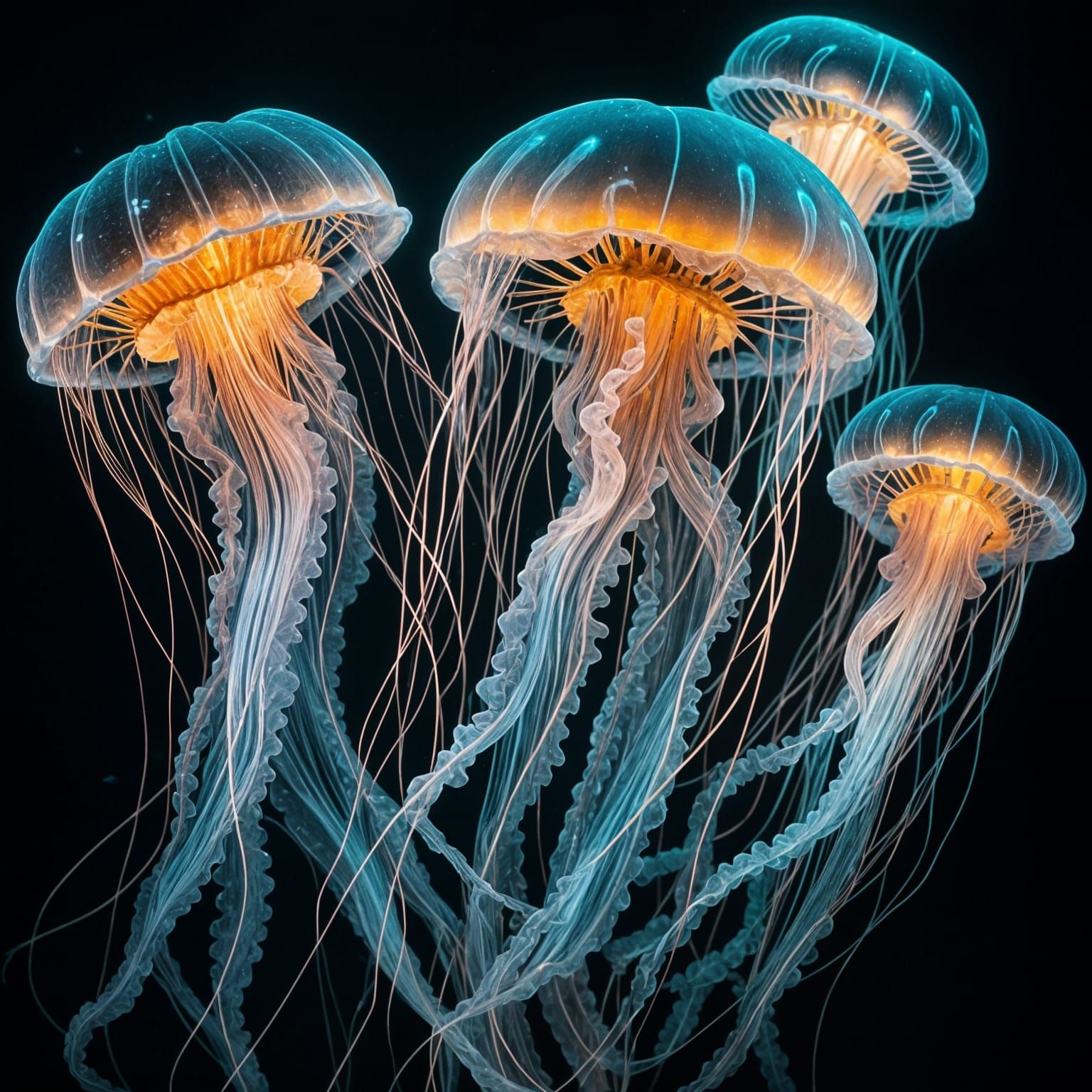 Bioluminescent Jellyfish in Dark Water, Photo Quality