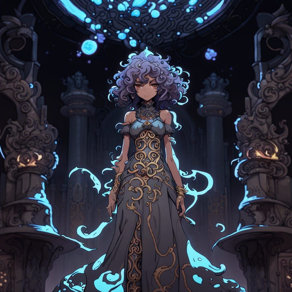 Medusa in Dungeon Interior as Anime Splash Art
