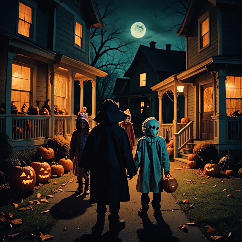 Spooky Halloween Night With Eerie Costumes and Haunted House...