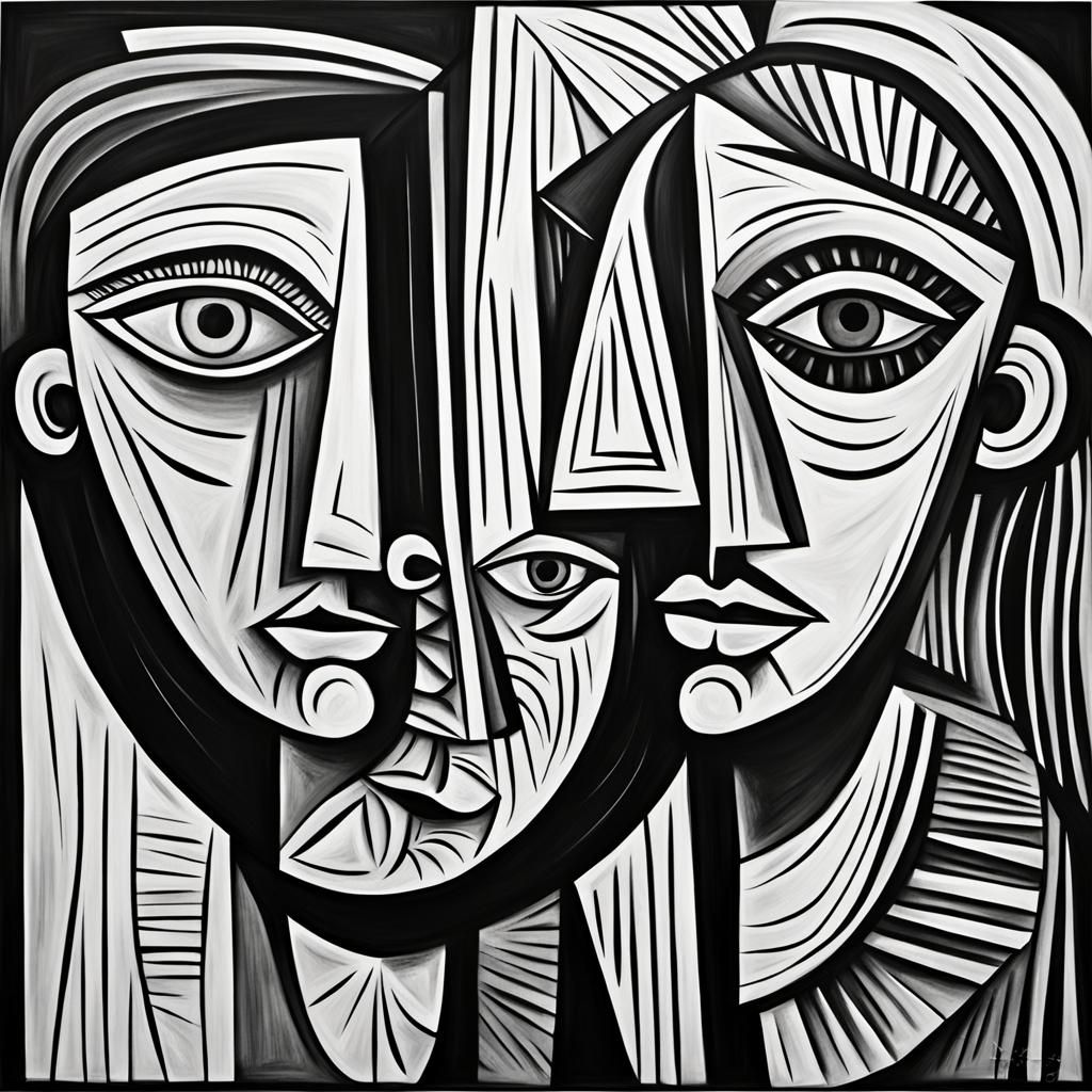 Black and White Cubist Composition
