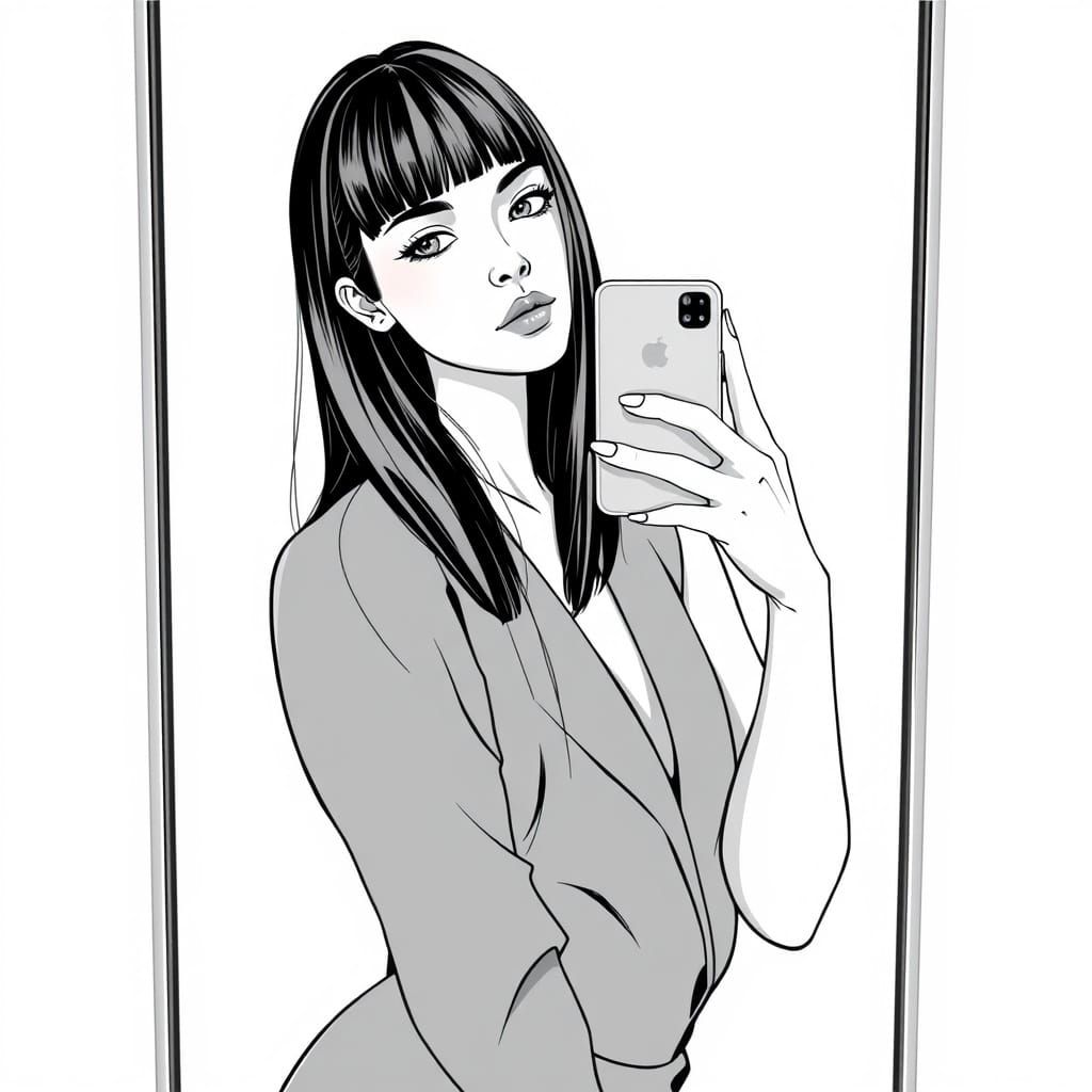 Confident Woman in Black and White Mirror Selfie