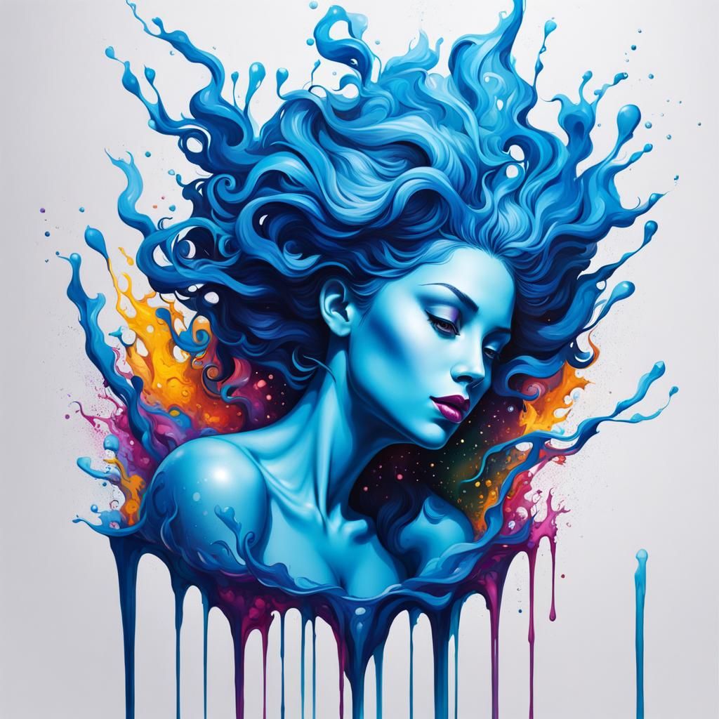 Blue Water Nymph in Graffiti Splash Art Style