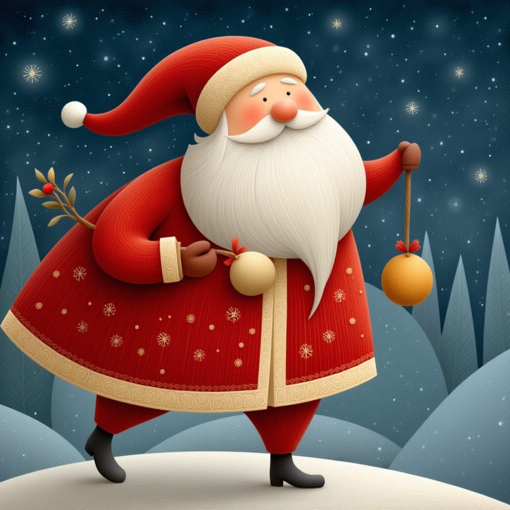 Flat Whimsy Santa Claus Illustration