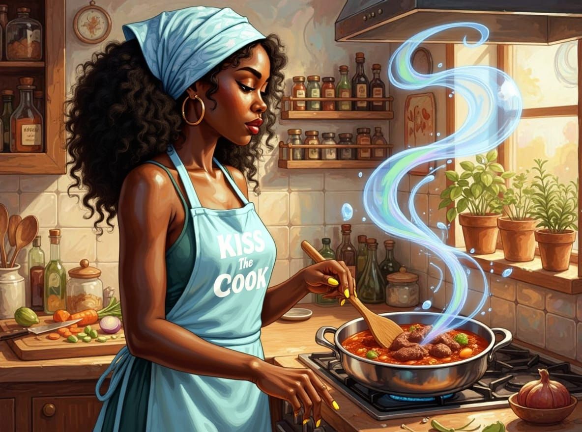 Black Woman Cooking Beef Stew in Kitchen