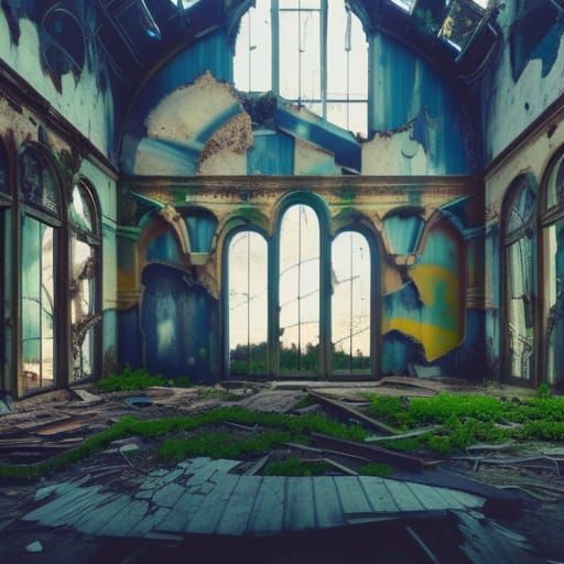 Nature Reclaims Abandoned Architecture in Digital Painting