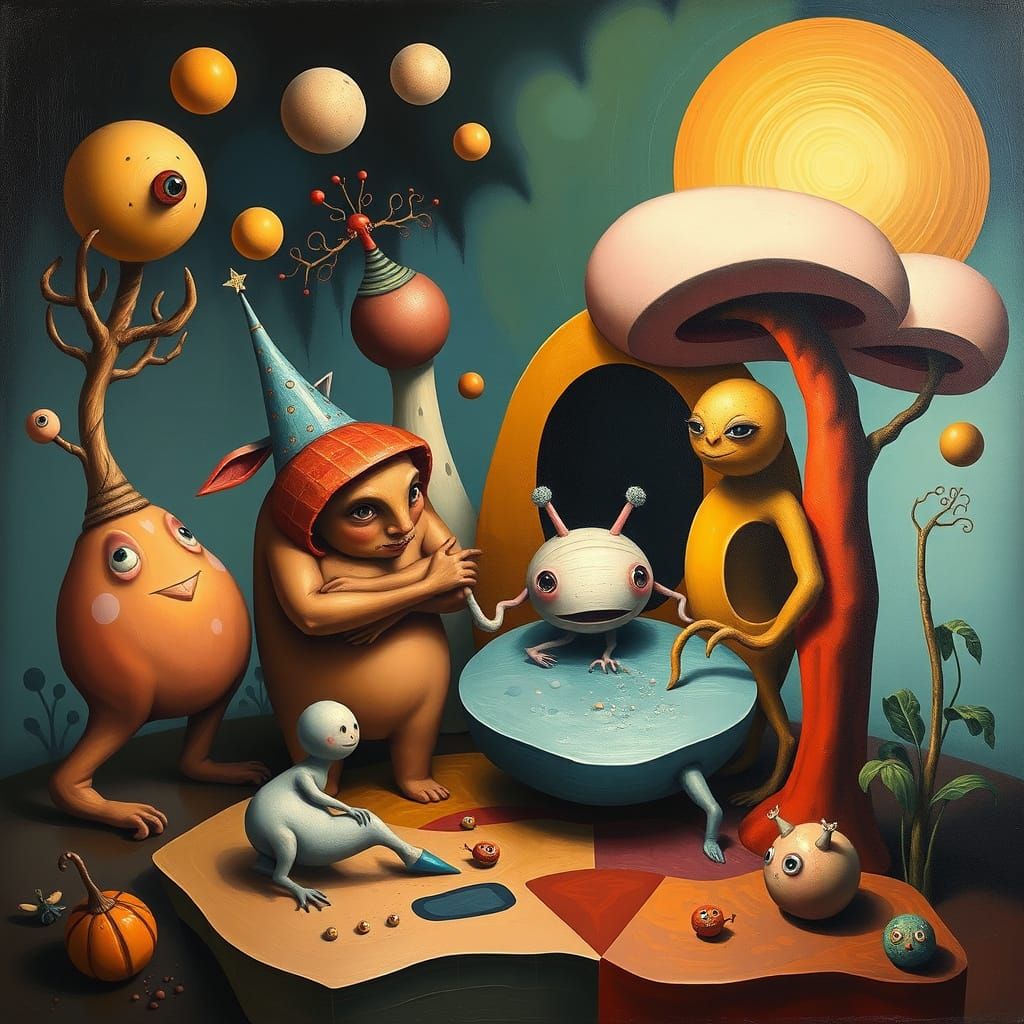 Dreamlike Surreal Landscape with Distorted Figures