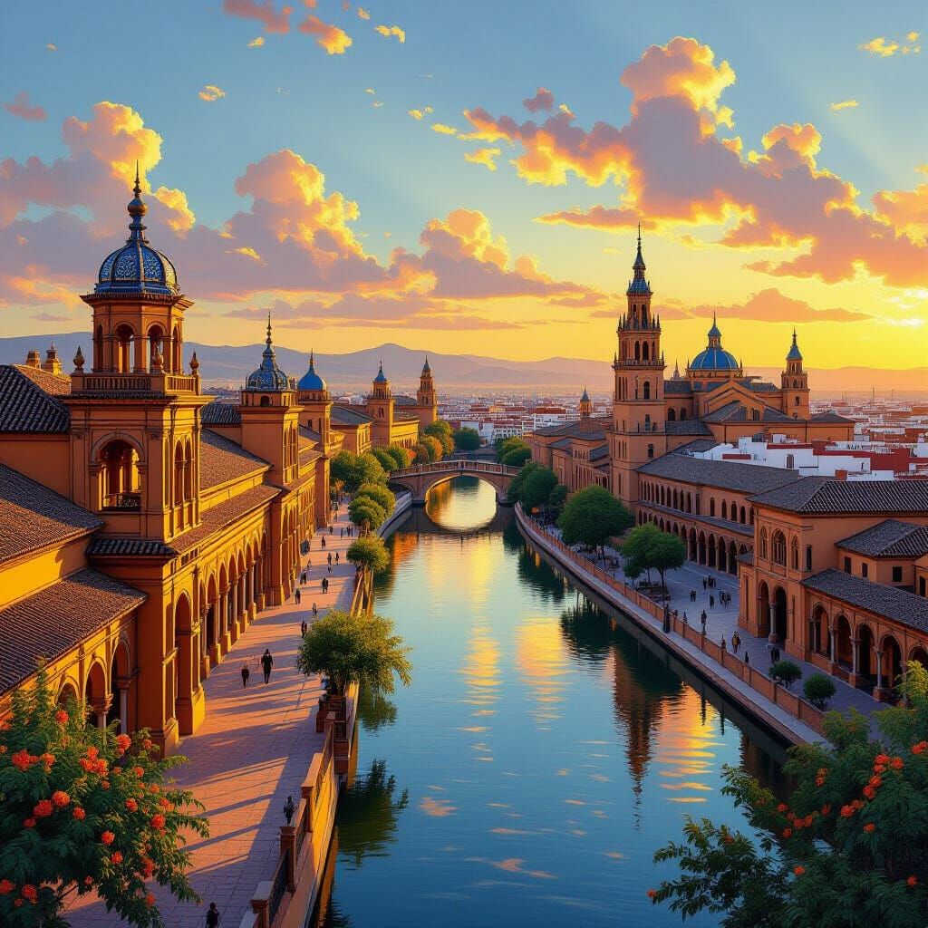 Golden Hour Panoramic Vista of Sevilla, Spain