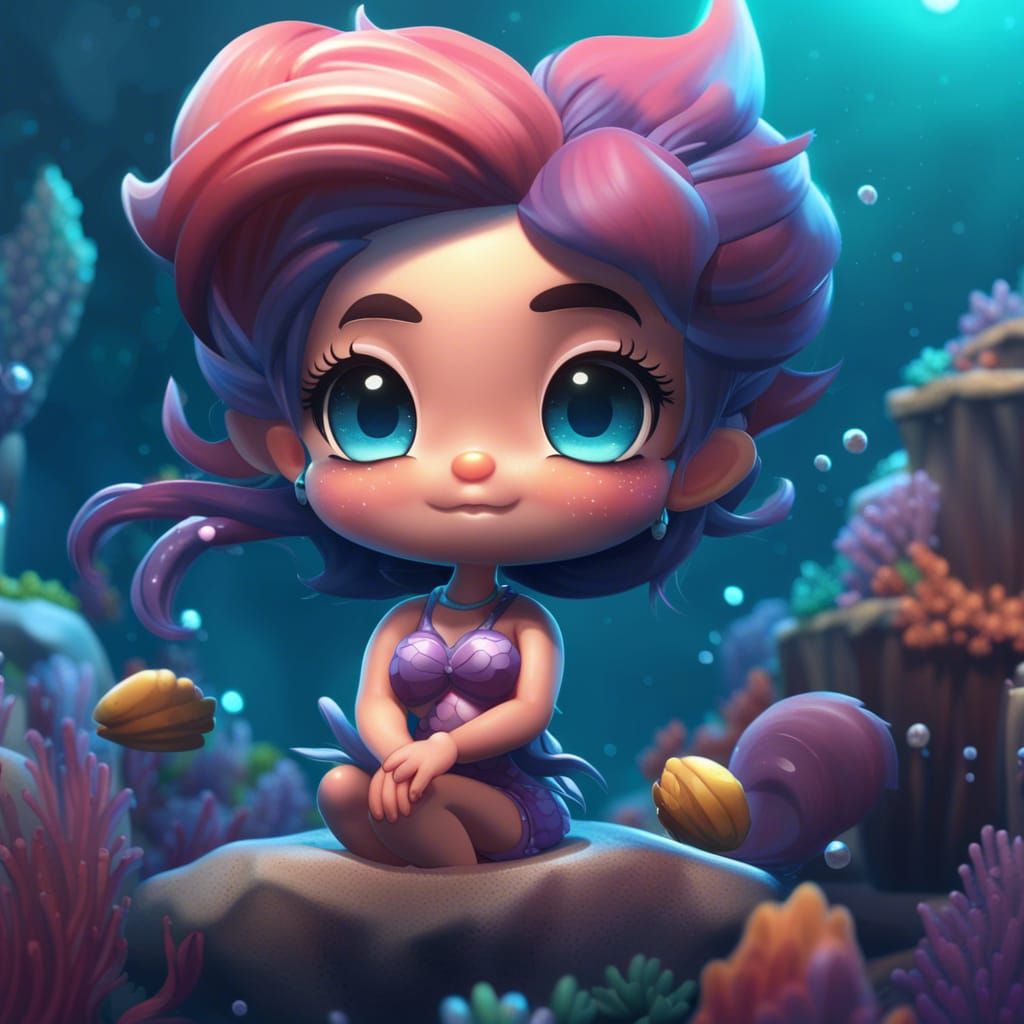 Chibi Mermaid Gym Workout in Detailed Matte Painting
