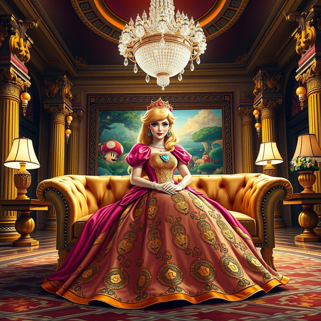 Princess Peach in Lavish Gown at Mario Estate