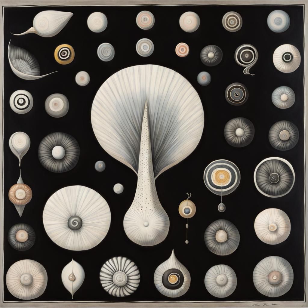 Gothic Moon Goddess with Shell, Ink Print Style