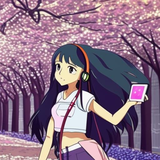Anime Girl with Cherry Blossoms in Ghibli Style