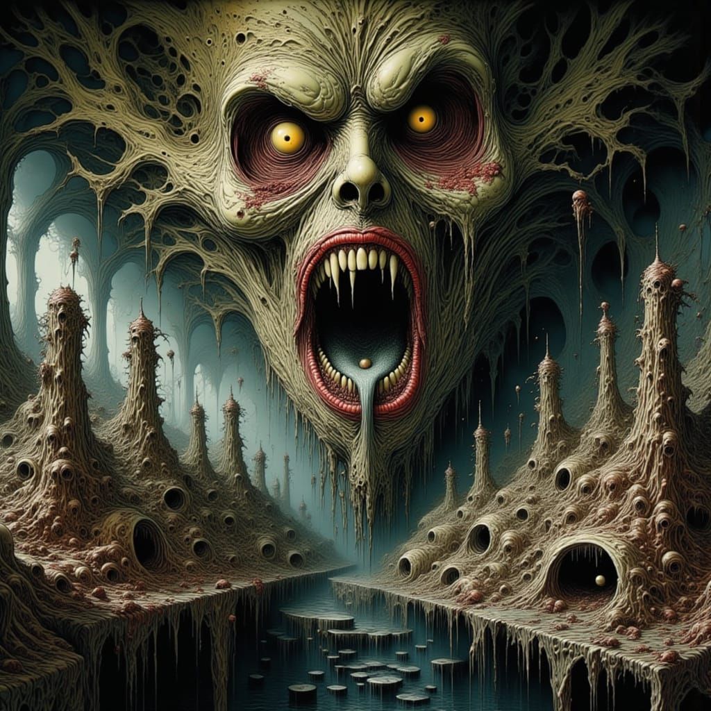 Horrifying Lovecraftian Face in Decaying Room