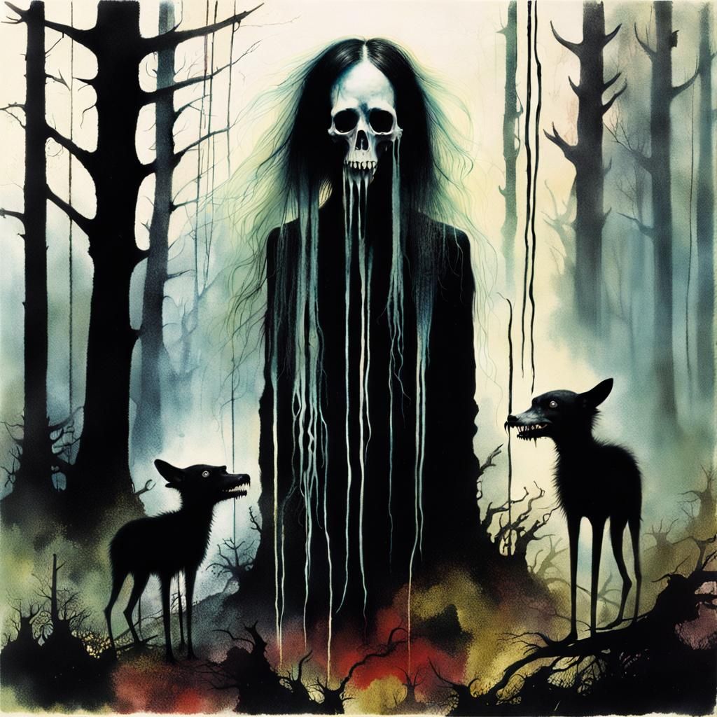 Distorted Figures with Strange Pets in Sinister Forest