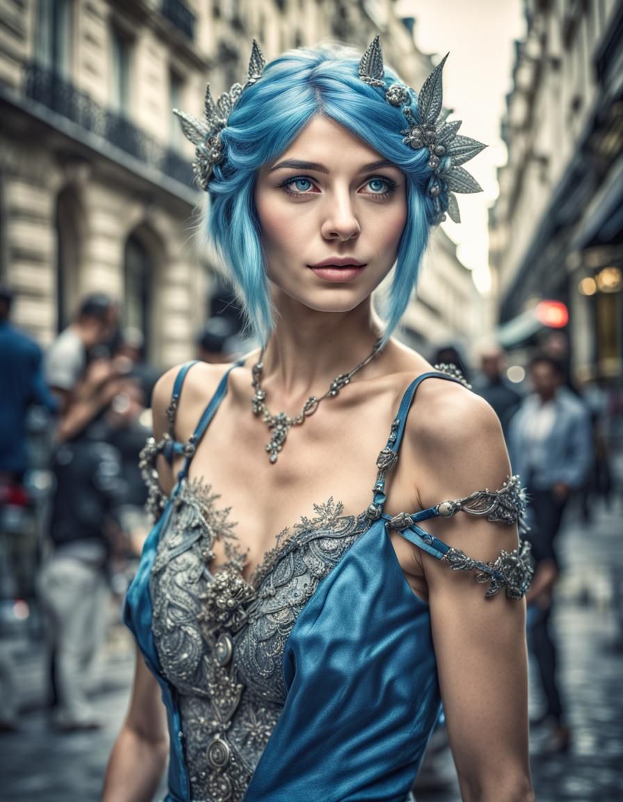 Romantic Elf with Blue Hair in Paris