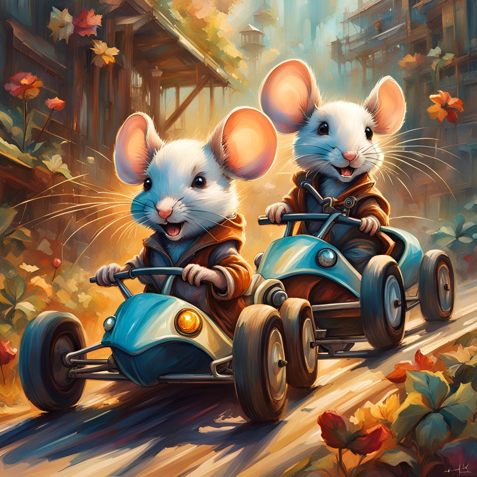 Anime Mice Go-Kart Race in Storybook Style