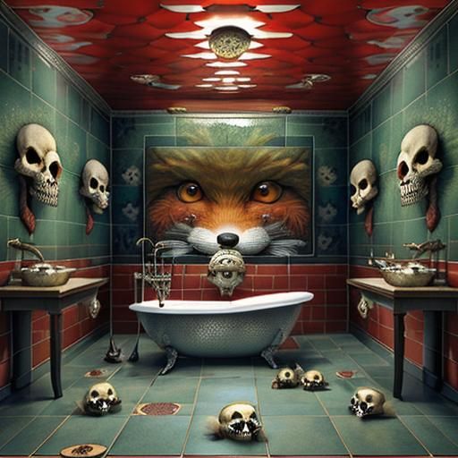 Surreal Fox Fish Hybrid in Ornate Tile Room