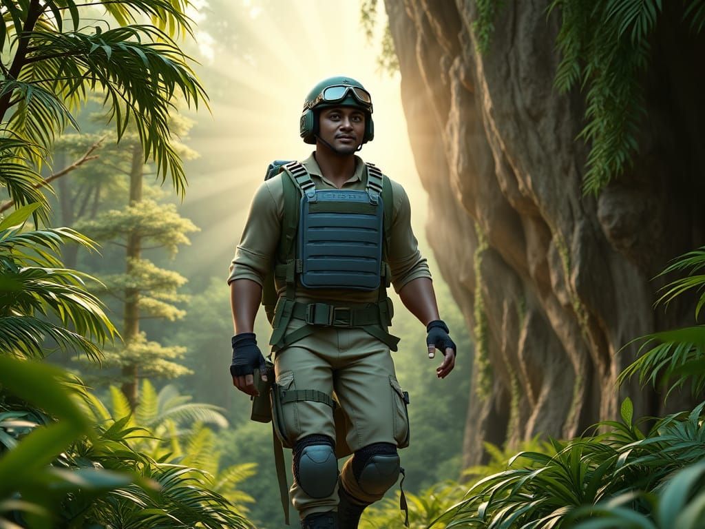 Native American Soldier in Jungle, Stylized 3D Art