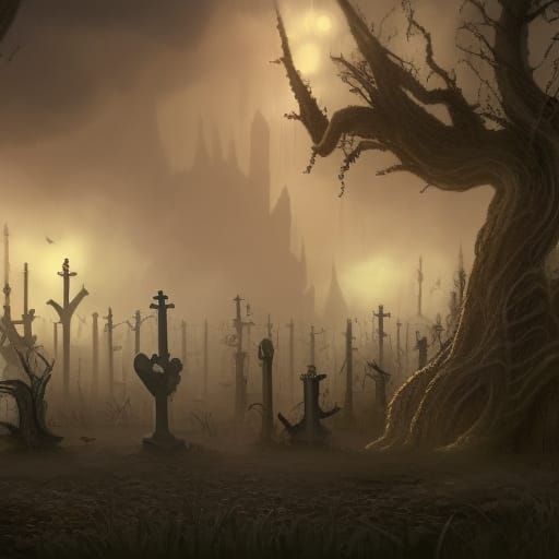 Ghost Eevee Graveyard in Detailed Matte Painting Style