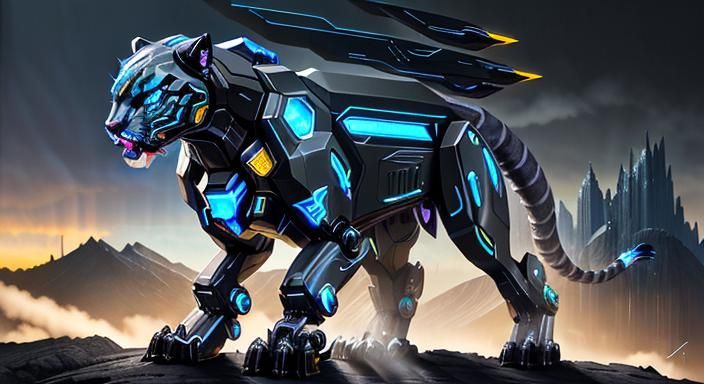 Cybernetic Panther Prowls Dark Metropolis
