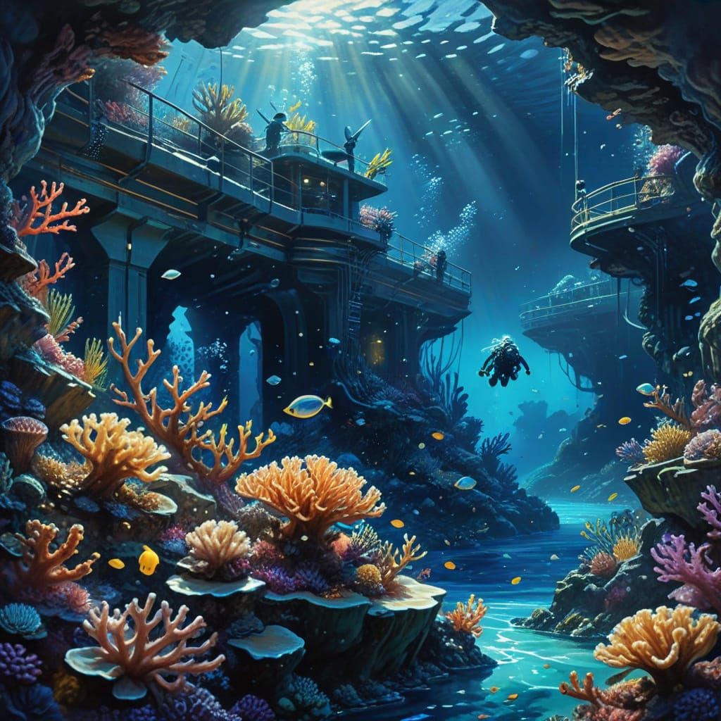 Underwater City: Impressionistic Gouache Coral Reef