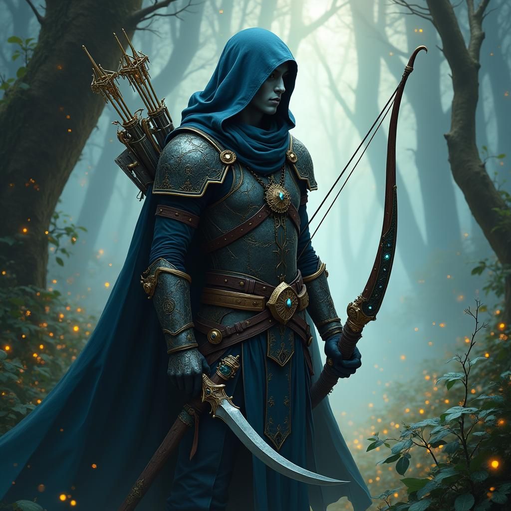Fantasy Drow Elf Rogue in Mystical Forest