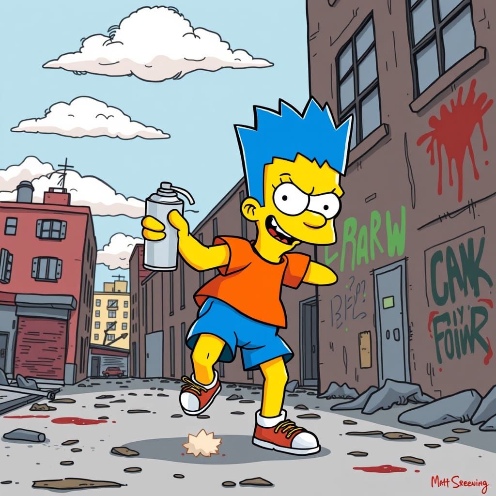 Mischievous Bart Simpson Spray Paints Urban Landscape