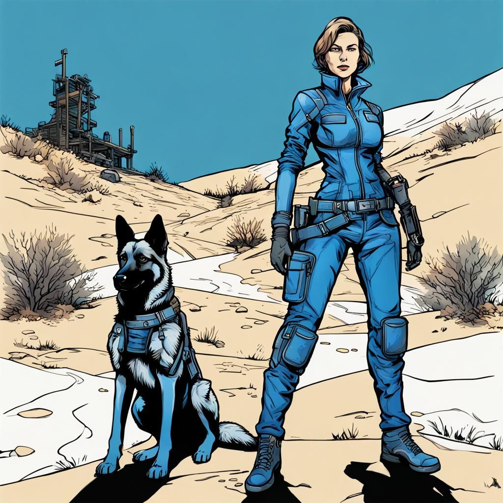 Wasteland Traveler and Dog: Vivid Ink Sketch