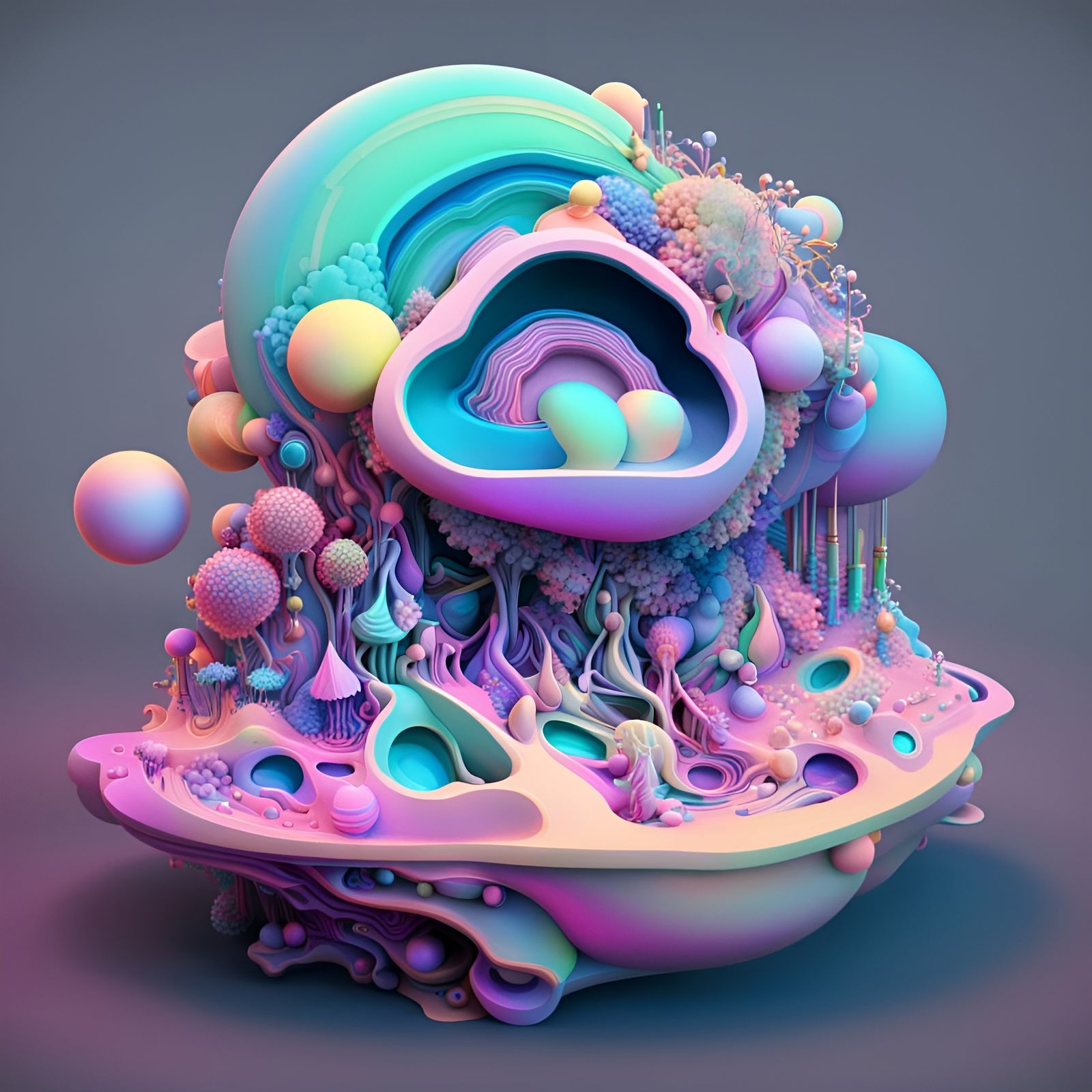 Opalescent Pastel Landscape in 3D Render