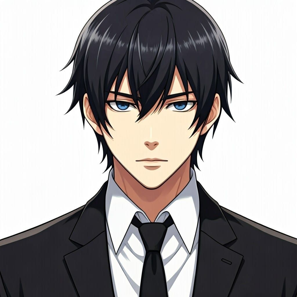 Maruo Nakano in Black Suit Anime Style