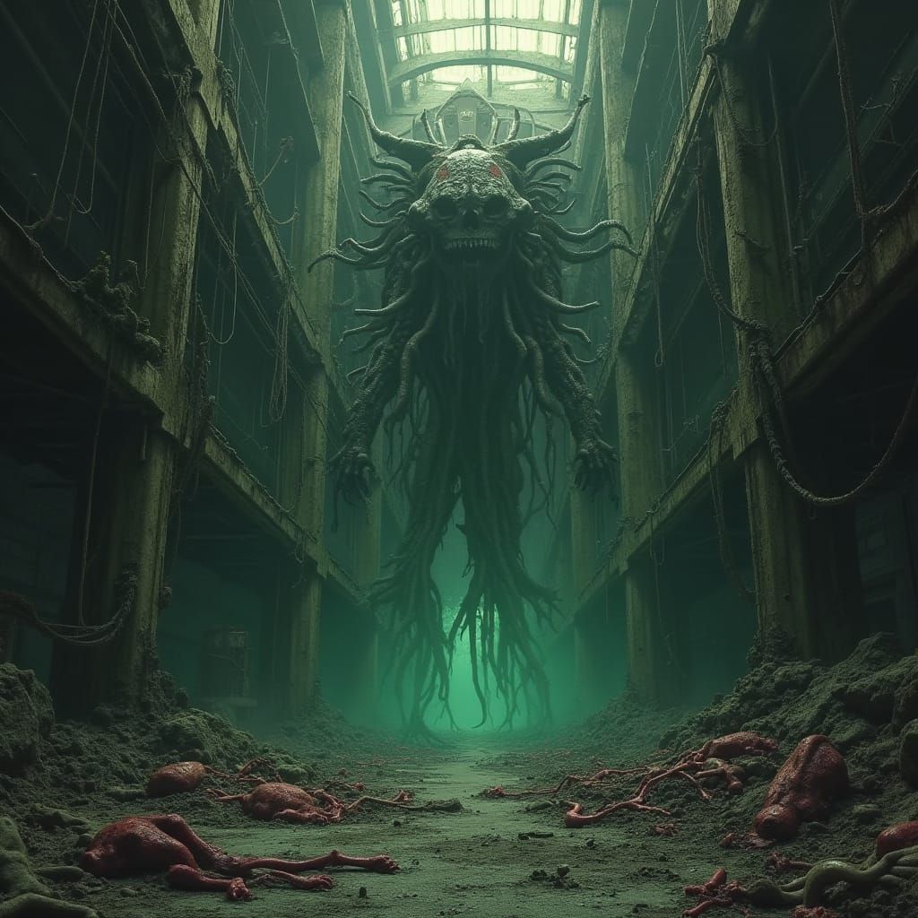 Biomechanical Factory Horror in Dark Matte Painting