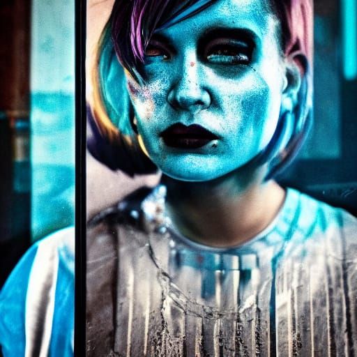 Goth Fashion Model in Neon Blue Haze