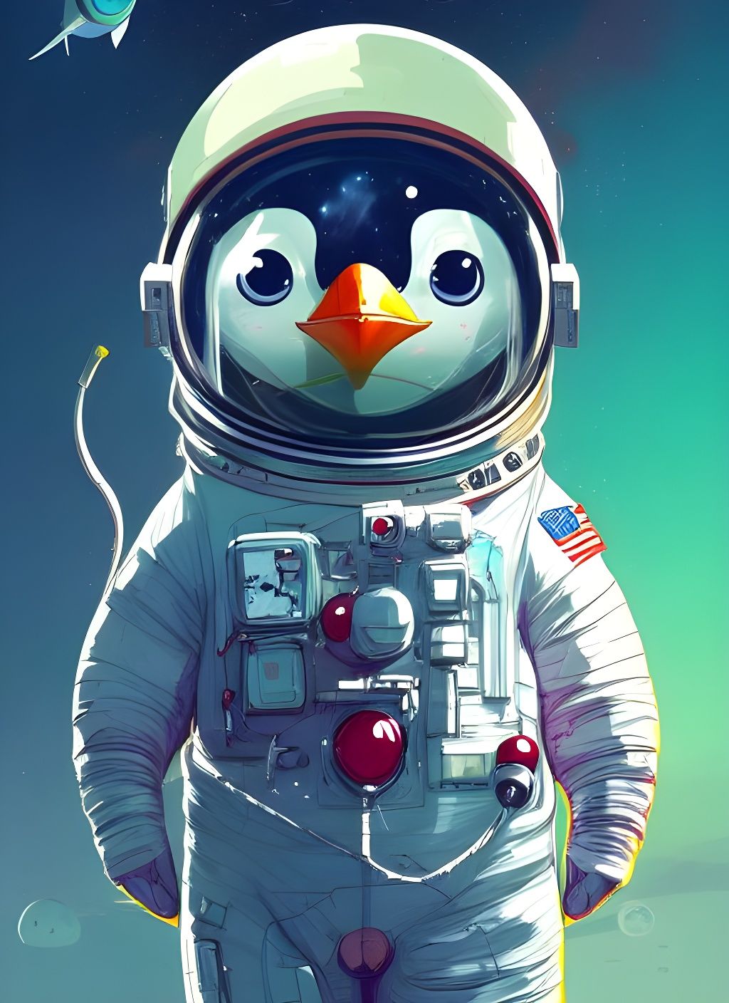 Penguin Astronaut Portrait in Space