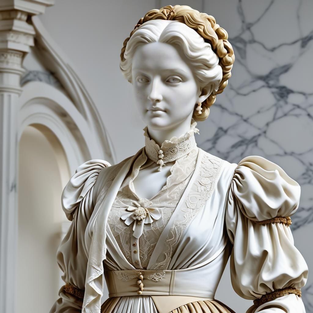 Neoclassical Marble Statue of 1890s Woman