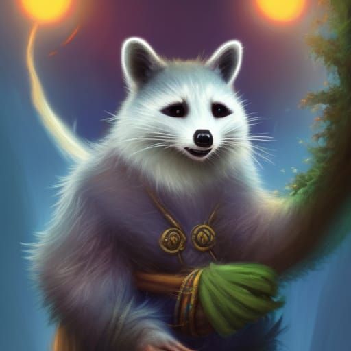 Epic Raccoon Wizard in Dark Fantasy Style