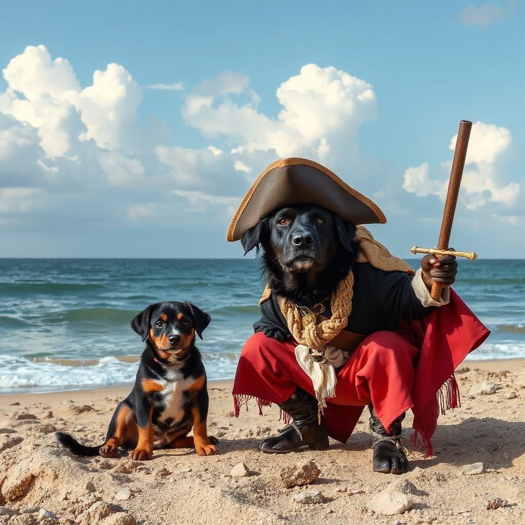 Two Pirate Dogs of Different Breeds