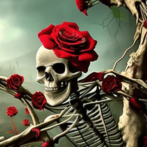 Skeleton Entwined by Rose: Fantasy Concept Art